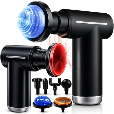 Immagine prodotto di Massaggiatore a pistola professionale tipo Linomag®, con impacchi caldi e freddi, 6 livelli di velocità, 6 testine intercambiabili, 3500 giri/min, display LCD, batteria da 1800 mAh, ultra silenzioso, per il recupero muscolare e il rilassamento, nero