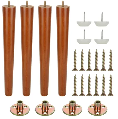 4er-Set Möbelfüße aus Walnussholz, konisch, 40 cm, rund