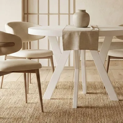 Zdjęcie produktu dla Okrągły rozkładany stół do jadalni, PERO, styl loft, skandynawski, średnica: 110/210 cm, kolor: biały