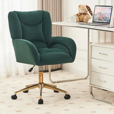 Image de OKWISH Fauteuil de Bureau Pivotant - Fauteuil Moderne Vert avec Réglage de Hauteur, Structure Métallique Dorée