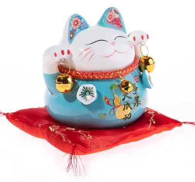 Produktbild von Maneki-Neko-Spardose blau – Japanische Katze 10x10x11,5 cm – Geldbox Katze