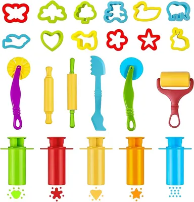 Produktbild von Knetformenset 23-teilig, Bunte Knetmasse, Für Kinder ab 2 Jahren, Für Zuhause und Schule