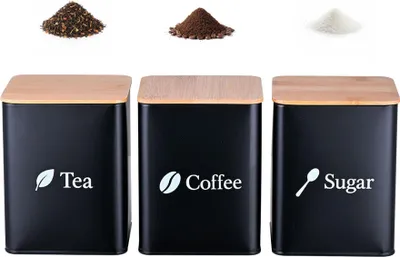 Produktbild von Aufbewahrungsdosen für Kaffee, Tee und Zucker - 3-teiliges Metallset
