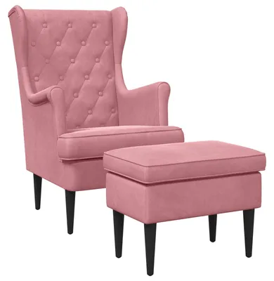 Image de vidaXL : 2 fauteuils avec repose-pieds, en velours rose