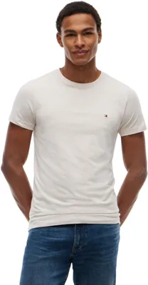 Zdjęcie produktu dla T-shirt męski Tommy Hilfiger, model Stretch Slim Fit, krótki rękaw, kolor: beżowy (odcień "Heathered Oat"). Kod produktu: MW0MW10800