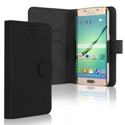 Produktbild von Smart Flip Cover für Smartphones (13.2cm x 8cm x 1cm) Handyhülle, Universal Schutzhülle - Bookstyle Case Kunstleder Klapphülle faltbar, Tasche schwarz, Kartenfach Hülle Kreditkarte Karte