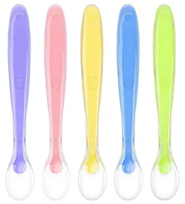 Immagine prodotto di Set di cucchiaini per neonati in silicone, confezione da 5 pezzi, senza BPA, colori arcobaleno