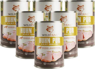 Produktbild von Premium Hunde-Nassfutter, Monoprotein, getreidefrei, BARF Qualität (Huhn pur, 6 x 400g), Alleinfuttermittel für ausgewachsene Hunde
