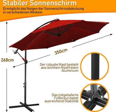Image de karpal 3m-3.5m Parasol Inclinable Parasol de balcon Parasol de marché UV40+ Parasol de jardin,Rouge,3.5m
