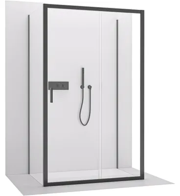 Immagine prodotto di CERANO - Box doccia a tre pareti Varone LINE U L/P - 6 mm - nero opaco, vetro trasparente - 140x80x195 cm - scorrevole