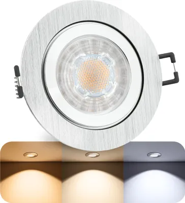 Produktbild von RW-2 Bad Einbaustrahler Deckenspot für Feuchträume IP44 - mit LED GU10 6W LumiFLEX 3 Lichtfarben - Spot rund gebürstet für Bad & Außen