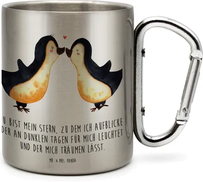 Produktbild von Mr. & Mrs. Panda Trinkbecher Edelstahl Pinguin Liebe - Transparent - Geschenk, Liebesspruch, Thermobecher, Love, thermotasse, Hochzeit, Geschenkidee, Hochzeitstag