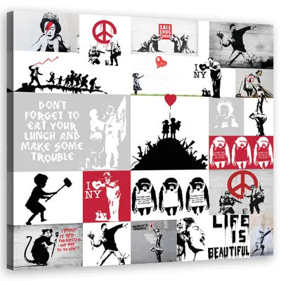 Produktbild von Leinwandbild Banksy-Straßenkunst-Graffiticollage 60x60 Feeby Grau bild für die wand bereit zum aufhängen