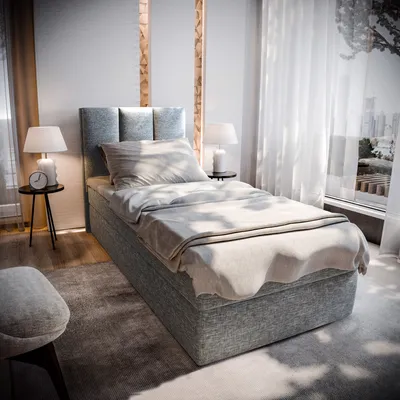 Produktbild von Masseno Boxspringbett MERIL 80 80x200 cm Komplett-Set mit Bonell Matratze und Topper, Polsterbett mit Bettkästen -Hellgrau, SAWANA 21