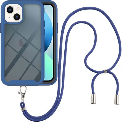 Produktbild von iPhone 14 Plus Handykette Hülle, Transparente TPU Bumper Ganzkörper Schutzhülle mit Kordel zum Umhängen Necklace Schlüsselband für iPhone 14 Plus Blau