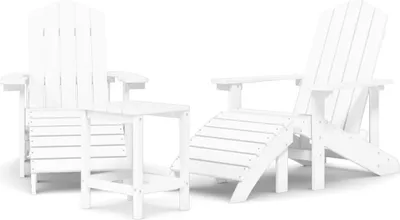 Image de vidaXL Chaises de jardin Adirondack avec tabouret & table HDPE blanc