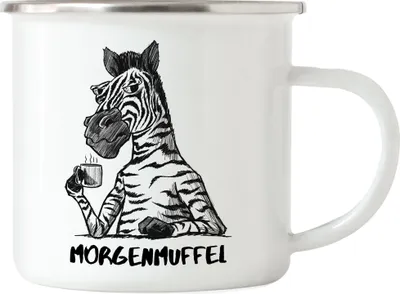 Produktbild von Morgenmuffel Emaille Tasse Kein Morgenmensch Erstmal Kaffee Büro Kollegen Zebra Geschenk