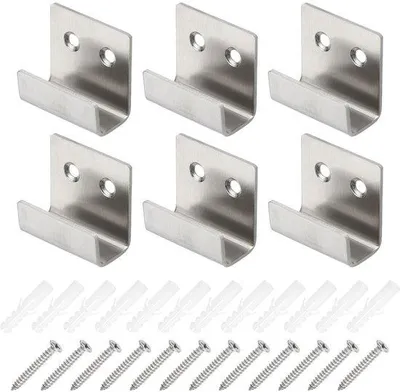 Produktbild von Set aus 6 U-förmigen Spiegelhalterungen, 1,6x1,4", mit rohrenlosen Schrauben, Länge, silberfarben, Metall
