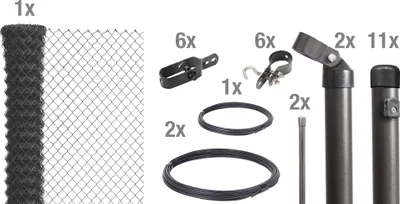 Produktbild von Alberts Maschendrahtzaun Komplettset, zum Einbetonieren | anthrazit-metallic | Höhe 150 cm | Länge 25 m