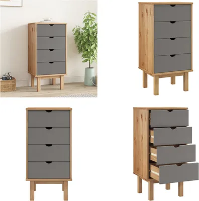 Image de vidaXL Armoire à tiroirs OTTA Brun&Gris 46x39,5x90 cm Bois massif - Armoire à tiroirs - Commode à tiroirs - Commode