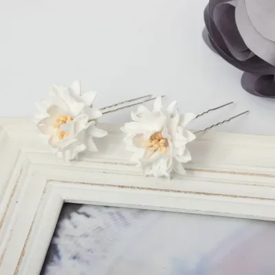 Produktbild von 2 Große Blumen Haarnadel Braut Kommunion Hochzeit Hairpin Weiß