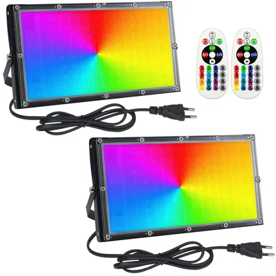RGB Flutlichtstrahler 2er-Set, 100 W, IP65, mit Fernbedienung