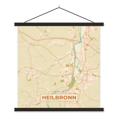 Produktbild von MuchoWow® Textilposter Stadtplan - Heilbronn - Karte 90x90 cm mit schwarzem Rahmen - Magnetisches