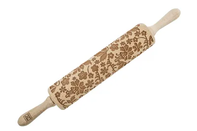 Produktbild von MoodForWood Nudelholz aus Holz, graviert, 43 cm mit Griffen, perfekt zum Backen - Toskana-Muster