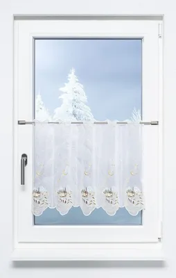Produktbild von Scheibengardine Plauener Spitze - Dorfkirche im Winter  (Bx H) 114.80cm * 49cm Braun/terrabraun