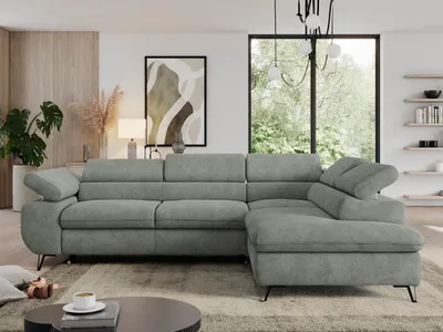 Produktbild von Couch, L-förmig ecksofa, mit Schlaffunktion und Verstellbare Kopfstützen, Bettkasten - PEDRO L - Struktur - Grau - Rechts