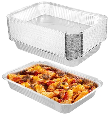 Produktbild von Inovra - Aluminiumfolie, Servierplatten, 50 Stück - Hitzebeständig - Backbleche - Lebensmittelaufbewahrung - Braten - Großes Fassungsvermögen, 32 x 20 x 5 cm - Folienbehälter