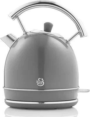 Productafbeelding van SWAN SK14630GRNEU Retro elektrische waterkoker, 1,8 liter, vintage design, automatische uitschakeling, draadloos, roestvrij staal, grijs