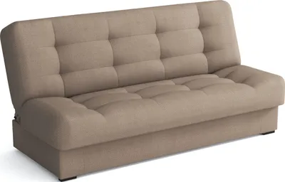 A beige sofa bed is shown against a white background.