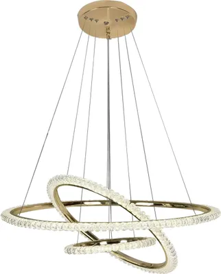 A chandelier with multiple intertwined rings, adorned with crystals, suspended from a ceiling mount.