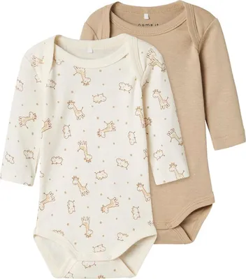 Produktbild von Name It Giraffe Langarm-body 3 Einheiten Beige 9 Months Mädchen Beige 9 Months