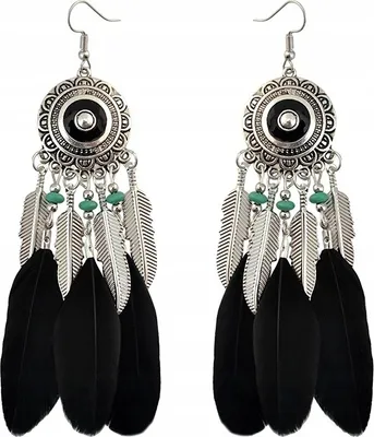 Zdjęcie produktu dla Kolczyki - Styl boho - Egzotyczna elegancja - Orientalny styl - Wysokiej jakości wykończenie - Wygodne zapięcie na haczyk - Pióra - Lekkie i elastyczne