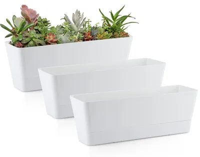 Zdjęcie produktu dla Omgoods - Zestaw 3 małych, prostokątnych doniczek - plastikowe doniczki do roślin sukulentów