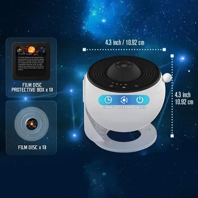 Produktbild von Galaxieprojektor - Planetariumslampe - Sonnensystem und Sternenhimmel - LED-Licht - USB 5 V - Weiß-Schwarz