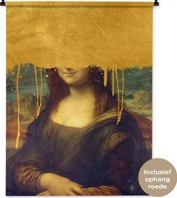 Produktbild von MuchoWow® Wandteppich Wandbehang Mona Lisa - Gold - Da Vinci 90x120 cm Tapisserie Dekoration Wandtuch - Wanddeko