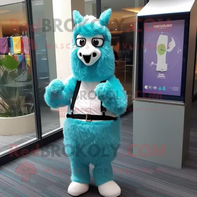 Produktbild von Cyan-Lama REDBROKOLY Maskottchen Kostüm figur bekleidet mit einer Anzughose und Armbanduhren