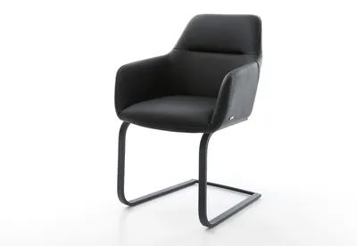 Produktbild von DELIFE Freischwinger Pejo-Flex Echt-Leder Schwarz Freischwinger flach Schwarz Taschenfederkern