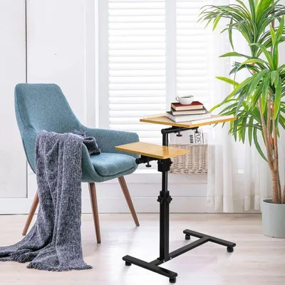 Immagine prodotto di Tavolo regolabile in altezza per laptop, con rotelle, dimensioni 70x44x65-95 cm, aspetto legno