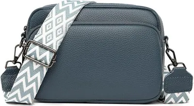 Produktbild von Damen Crossbody Umhängetasche Echtes Leder Schultertasche Blau
