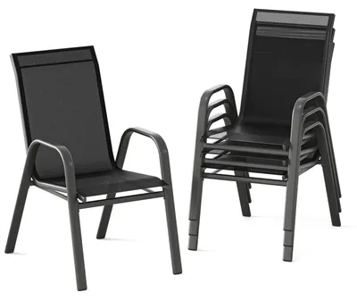 Obrázek produktu pro Sady zahradních židlí – 4 kusy, skládací židle z materiálu Textilene – Robustní kovový rám – Odolné venkovní židle – S područkami – Bez polštářů – Vhodné pro zahradu, balkon, terasu