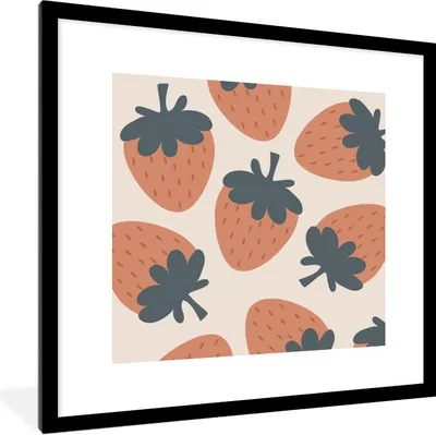 Produktbild von MuchoWow® Gerahmtes Poster Obst - Pastell - Erdbeere - Muster 40x40 cm - Poster mit Schwarzem Bilderrahmen Wandposter Rahmen Foto Bilder - Poster - Plakat im Rahmen