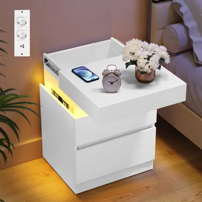 Immagine prodotto di VASAGLE, set di 2 comodini, con prese di corrente, 2 cassetti e illuminazione a LED