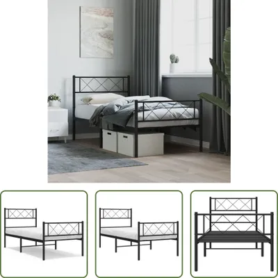 Produktbild von The Living Store Bettgestell mit Kopf- und Fußteil Metall Schwarz 75x190 cm