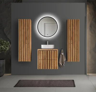 Produktbild von Badmöbel Set 4-teilig, 60 cm Waschtisch, Eiche Desio-107
