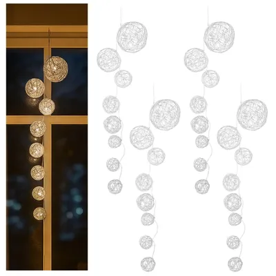 4er-Set LED-Lichtschnüre mit 8 Kugeln, dekorativ, warmweiß