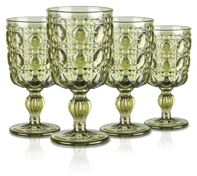 Weingläser 300 ml grün, 4er-Set, Kristall, Vintage Relief